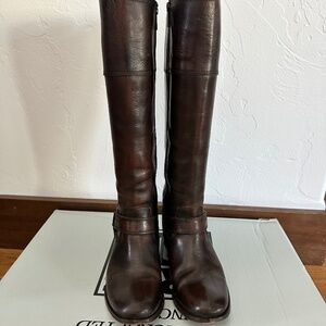 FRYE Melissa Harness Riding Boots - Size 6 - Color: Dark Brown
